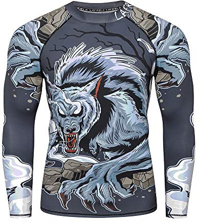 LAFROI Men's Long Sleeve UPF 50+ Baselayer Performance Compression Shirt Rash Guard-CLY08 (Werewolf,LG)