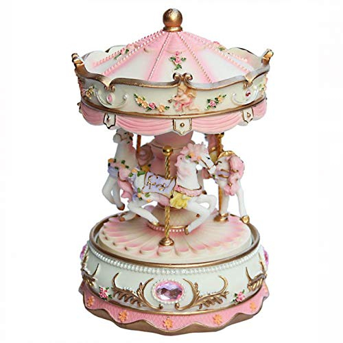 MOVKZACV Spieluhr-Karussell für Mädchen, 3 Pferde, drehbar, Musikgeschenk, Tochter, Geburtstag, Weihnachten, Festival, Spieluhr, Kunst, Rosa
