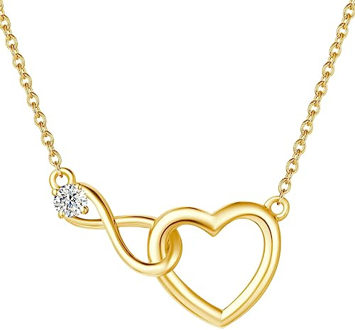 FANCIME Solide 14 Karat 585 Gelb Gold Kette mit Infinity Herz Anhänger mit 0.16ct Moissanite, Geschenk Schmuck für Damen Mädchen, Verstellbares Kette: 40 + 5 cm