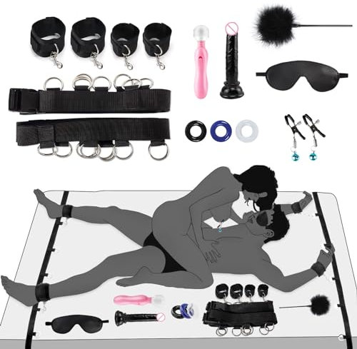 MEYDLL Set Bondage Sessuale SM con 12 Pezzi Set di Schiavitù Sessuale Set Sex Toys con Manette Vibratore Anelli del Pene Benda Giocattoli Sessuali Erotici per Coppie Uomo Donna