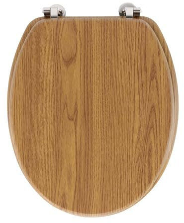 Douceur d'Intérieur, Abattant WC à Charnières Métal (37 x 47 cm) Strata Chene, MDF Effet Bois