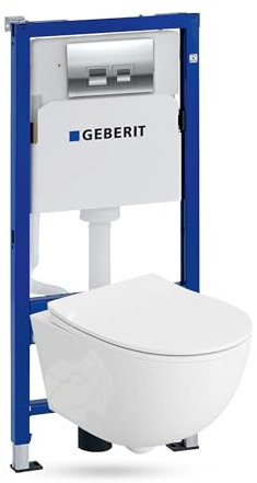 Lavita Duofix Basic Brava Ensemble WC encastré avec élément mural et abattant WC sans bord + panneau de commande Delta 25 - Bouton chromé - Kit complet encastré