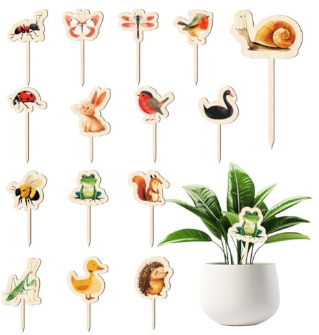 arricraft 15 pz Etichette per Piante In Legno, 15 Stili Animali In Legno Insetti Indicatori Da Giardino Varie Forme Piante Tag per Interni Ed Esterni Semi In Vaso Erbe Forniture
