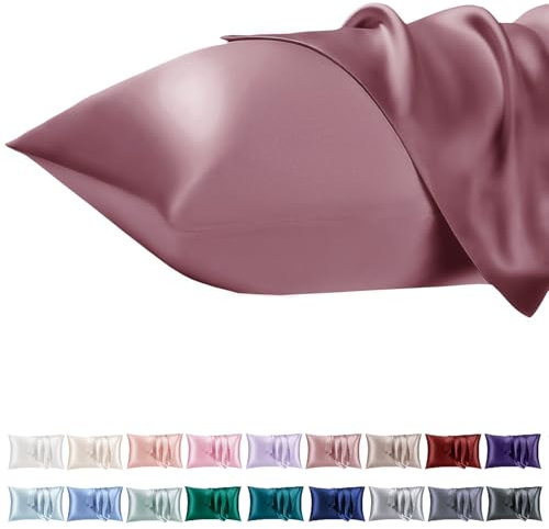 Vielit 2er Set Satin Kissnbezug 40x60 mit Zip,Weich wie EIN Silk Pillowcase,wie Seidenkissenbezug Geeignet für Curly Haar,Satin Kopfkissenbezug Kissenbezüge Rosa Kissenhülle