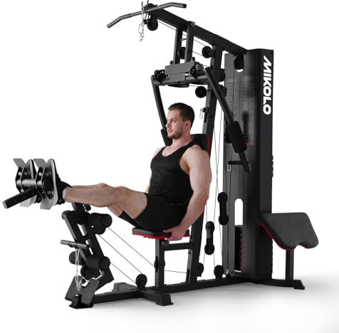 Mikolo Home Gym, Workout Station with 150LBS Weight Stack, Multifunctional Home Gym Equipment with Pulley System for Full Body Strength Training