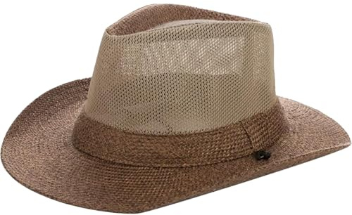 Hperu Sombrero de panamado Occidental Ancho de Borde de panamado Transpirable con Correa de la Barbilla protección Solar Sombrero de Vaquero de Color Caqui para el Picnic de