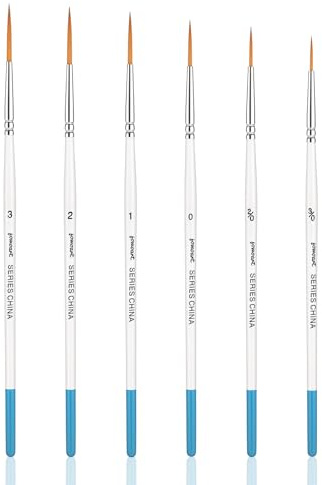 Set di 6 pennelli per dettagli in 5 misure #0#00#000#1#2#3, pennelli fini extra lunghi e altamente flessibili per pittura acrilica, acquerello, olio, guazzo
