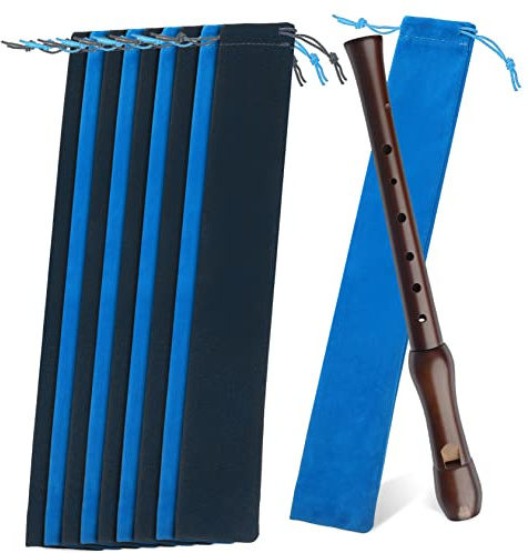 HEATSHAKING Flute Case Bags and Drawstring Closure 10pcs with Soft Suede Flocking Material Protective and Reusable Soprano Recorder Carrying Bag, Flute Storage Solution for Musical