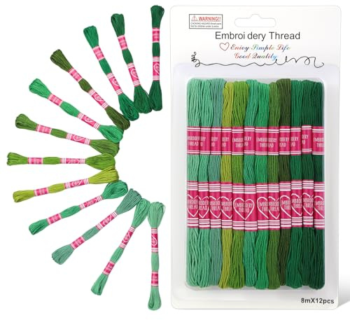 Easusy Embroidery Thread, 12 Skeins Green Series Embroidery Floss, Cross Stitch Thread for DIY Bracelet Making and Embroidery Crafts