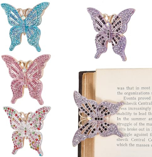 CRASPIRE 4 Clip per Libri in Metallo A Forma di Farfalla con Strass Vintage in Metallo per Raccoglitori di Banconote con Clip Decorative per Viaggiatori del Tennessee Accessori per La Lettura