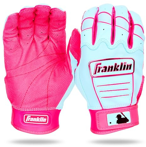 Franklin Sports MLB Baseball-Schlaghandschuhe – CFX Pro Schlaghandschuhe für Erwachsene und Jugendliche – Baseball + Softball-Ausrüstung – hochwertiges Leder – Rosa/Carolina Blau – Erwachsene Größe S