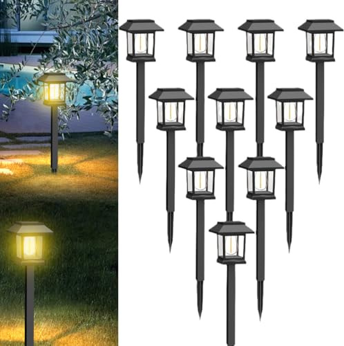10Pc Luci Solari A Palo, Luci da Giardino Impermeabili per Tutte Le Stagioni Lungo Vialetto Percorso Illuminazione Ideale per Natale Giardino Patio Percorso Percorso Decorazione Cortile