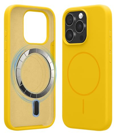 kwmobile Handyhülle für Apple iPhone 15 Pro - Hülle für MagSafe - Hülle für iPhone 15 Pro Case - Silikon Rückseite magnetisch in Strahlend Gelb