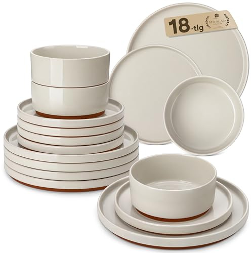 MALACASA Plates and Bowls Set, 18 Piece Elegant Raised Edge Dinner Sets for 6 People, Scratch Resistant Dinnerware Sets Crockery Set, Mircowave Dishwasher Safe Dishes Set, Grey, Leah Series