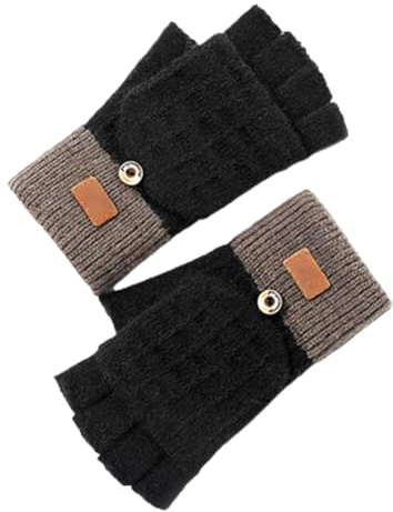 Mitaine Femme Hiver Chaud, Moufles Femme Convertibles Avec Rabat, Gants Convertible Demi-Doigts, Gants D'hiver Chauds À Rabat, Moufles Thermiques Convertibles, Pour Cyclisme, Randonnée, Ski, Noir