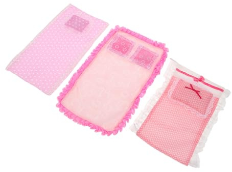 UPKOCH 3 Set Dockhussängkuddar Filt Mini Sovkudde Miniatyr Dockhus Sängkläder Dockhusmöbler Prinsesssängkläder Mini Dockhus Sovrum Flicksängkläder Rosa