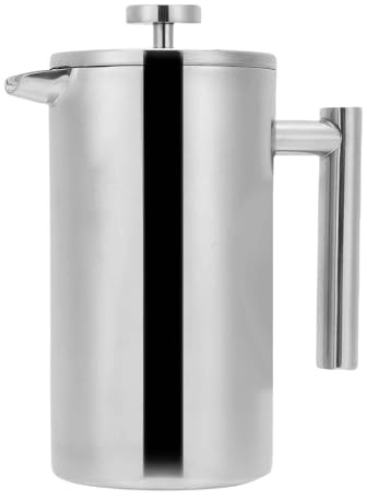 Enfmay 350 ml fransk press kaffebryggare, 304 rostfritt stål dubbelvägg isolerad kaffebryggare, trippelfiltreringssystem för optimal bryggning, perfekt för hem, kontor, camping (silver, 1 L)