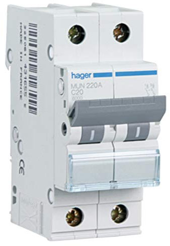 Hager MUN225A Interruptor Automático Magnetotérmico Serie MU, 2P, 25A, curva C, 6KA
