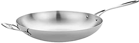 Vogue Tri Wall Wok Flat Base 305 mm, Stainless Steel & Aluminium, Induction Compatible, Dishwasher Safe, Y261