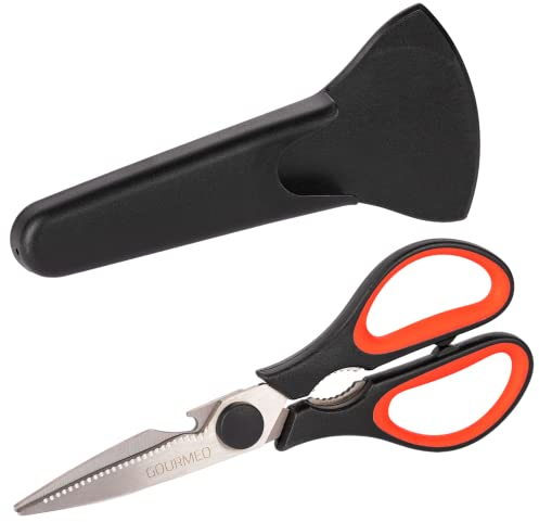 GOURMEO Tijeras de Cocina para Uso Intensivo - Tijera de Acero Inoxidable Afilada con Funda Metálica Protectora - Para Cortar Pescado, Pollo, Carne, Verduras y Hierbas