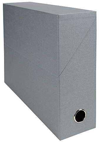 Exacompta - Ref 89526E - Canvas Transfer Box - 250 x 330mm in Size, Suitable for Storing A4 Documents, 90mm Spine, Metal Finger Hole, Spine Label - Grey