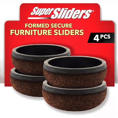 Super Sliders Secure Grip Formed Felt Movers for Furniture to Protect Hard Surfaces, 1.5, Walnut Brown (4 Pack)
