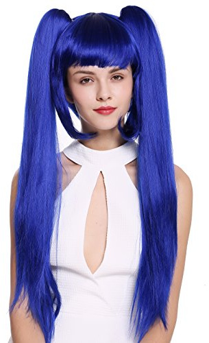 WIG ME UP - ZM-1708-SK22F Parrucca Donna Cosplay Lolita Corta Bob Lunghe Lisce Code smontabili Blu