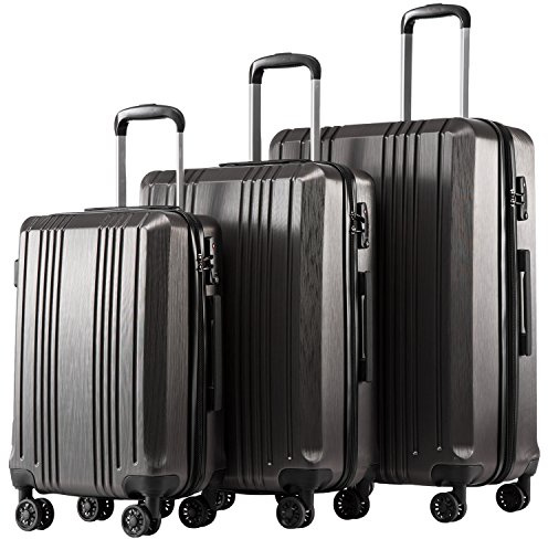 Coolife Luggage 3 Piece Set PC+ABS Hardshell Suitcases with TSA Lock, Spinner Lightweight (grey, 3 piece set)