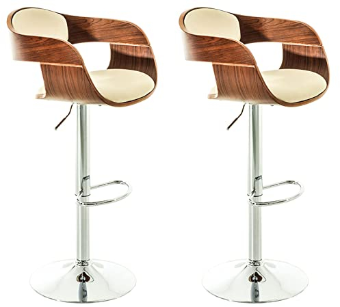 CLP 2er Set Barhocker Kingston Mit Kunstlederbezug I Höhenverstellbarer Barstuhl Mit Robustem Metallgestell, Farbe:walnuss/Creme