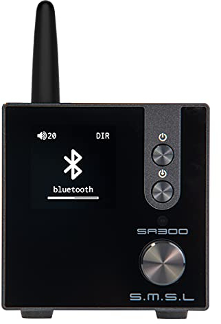 S.M.S.L Amplificateur numérique HiFi SA300, Puce MA12070 d'Infineon 80 W x 2 ampli de Puissance Classe D, entrée RCA USB Bluetooth 5.0 APTX, Plusieurs Modes d'égalisation avec télécommande (Noir)