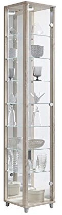 BR-Wohndesign Vitrina de Cristal 172 x 32 x 33 cm, en Sonoma Eiche con 7 estantes de Cristal, Espejo y LED, coleccionistas