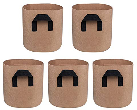 Mintice 5 Stück Pflanzen Tasche Pflanzenwuchsbeutel Pflanzsack atmungsaktiv Pflanzgefäßbehälter Töpfe Griff Zuhause Garten für Kartoffel, Tomate, Karotte 5 Gallonen Braun