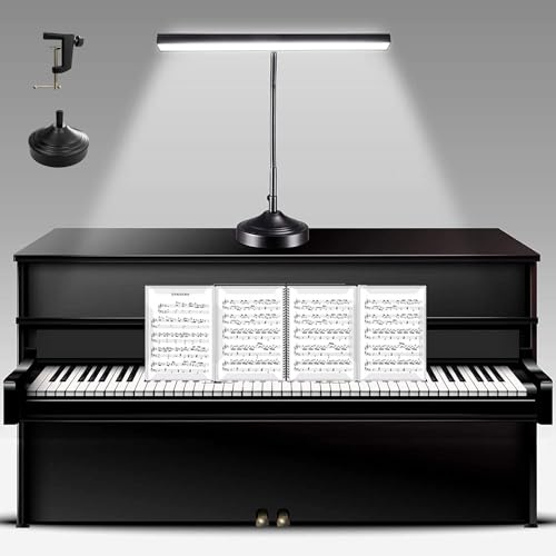 NovoLido Lámpara de Escritorio LED, 10W Lámpara de Piano, 2 en 1 Lámpara de Mesa LED con Base Intercambiable y Abrazadera, 1000 lm, 3 Modos de Color, 30 Niveles de Brillo, Negro