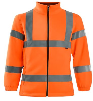 Step Ahead Hi Vis Visibility Fleece Jacket with Zip Fastening – Men’s Warm Hi Vis Workwear, High Visibility Full Zip Long Sleeve Sweatshirt, Reflective Tape Safety Coat (Orange, S)