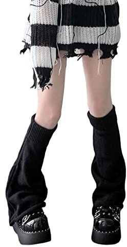 Xeadoffubio Scaldamuscoli da donna lavorati a maglia, altezza ginocchio, stile preppy, scaldamuscoli a coste per ragazze adolescenti, scaldamuscoli rosa, Nero , Etichettalia unica