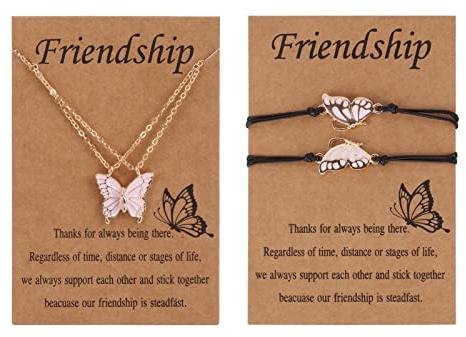 Ssiyiya 4pcs Friendship Necklace Set Best Friends Friendship Bracelets for 2 Girls, Card Alloy Party Gifts For Women Friends Long Distance Birthday Gifts(White Gold)