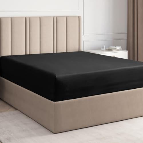 Spannbettlaken 200x200 cm - Für Matratzen bis 30 cm Höhe (12) - Weiche, gebürstete Mikrofaser - Knitterfrei, Schrumpf- und Farbbeständig - Oeko-TEX Zertifiziert - Schwarz - Premium Bettlaken