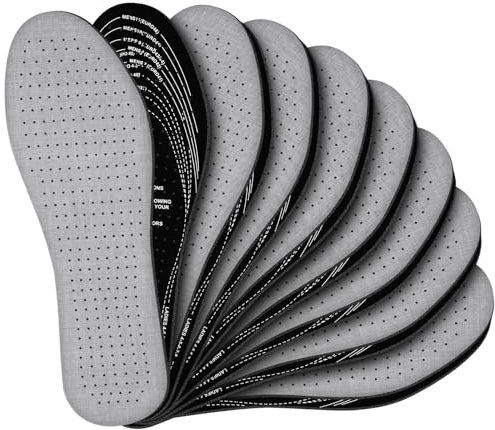 AMFUN Anti-Geruchs-Schuheinlagen, atmungsaktive Baumwoll-Einlagen, zuschneidbar, weiche Latex-Schaum-Schuheinlagen, Einlagen mit Geruch, Kohle für Erwachsene, Unisex, 8 Paar