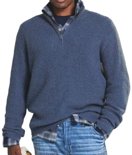 DYJAGYO Jersey de Cachemira con Cremallera, Jersey de Cuello Alto de Punto (X-Large,Blue)