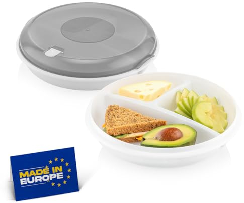 Winkly® Assiette Plate Incassable avec 3 Compartiments Assiette à Dîner Divisée Allant au Micro-ondes et au Lave-vaisselle Assiette pour Enfants Familiale Séparée (Blanc)