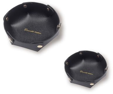 PROMOTEUP Set 2 Pezzi Vassoio Portaoggetti Svuota Tasche da Ingresso Portatile Pieghevole Svuotatasche Vassoio Portaoggetti in Pelle con Chiusura a Bottoni per Chiavi Monete Guarda Gioielli(Nero)