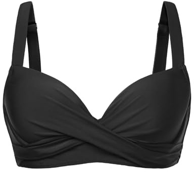 Black Women Underwire Bikini Top - Push Up Swimsuit Top Bra Padded Bathing Suit 2025 Twist Front Swimwear M