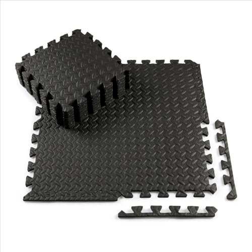 Pavimento Gommato Palestra, Tappeto Puzzle 48 Pezzi 30x30x1cm, Antiscivolo e Resistente, Per Sport, Yoga, Fitness, Protezione Anticaduta, Outdoor, Nero