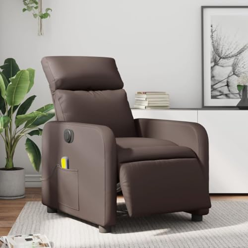 Homgoday Poltrona massaggiante elettrica per TV, poltrona relax con funzione reclinabile, poltrona imbottita per TV, schienale regolabile, per soggiorno in ecopelle marrone