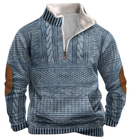 Stickad tröja för herr fodrad, 1/4 dragkedja, tröja herr varm, tröja, enfärgad stickad tröja, lös passform, sweatshirt, MTI ståkrage, grovstickad tröja, mjuk tröja, stretch, arbetströja