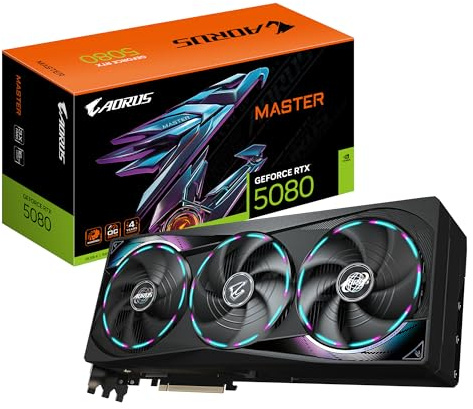 Gigabyte AORUS GeForce RTX 5080 MASTER 16G Graphics Card - 16GB GDDR7, 256bit, PCI-E 5.0, 2805MHz Core Clock, 3 x DisplayPort, 1 x HDMI, GV-N5080AORUS M-16GD