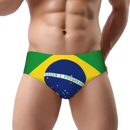 Slip triangle pour homme - Confortable et doux - Imprimé drapeau brésilien - Coupe classique - Avec pochette de contour, noir, X-Large