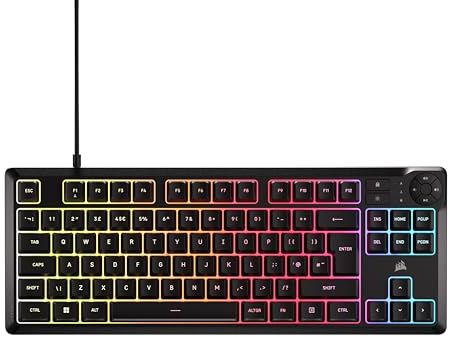 Corsair K55 CORE TKL RGB Gaming Keyboard – Tenkeyless, 8-Zone RGB, Quiet Membrane Keys, Spill Resistant, Media Keys, 1000Hz Polling – UK Layout – Black