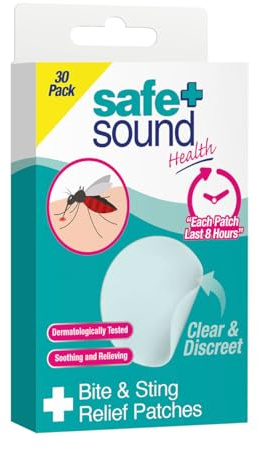 Safe & Sound Health Bite & Sting Relief Patches – 30 Pack | Clear & Discreet | Soothing & Protective | Up to 8 Hours Relief | Dermatologically Tested | Suitable for Children