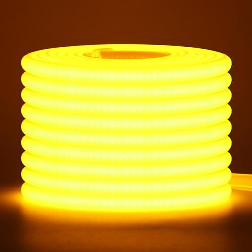 Wisada 220V COB LED tira de neón，10m amarillo，Tira de LED FCOB flexible, impermeable y recortable，Diseño DIY，Ideal para decorar dormitorios, salones, salas de juegos, cocinas y tiendas